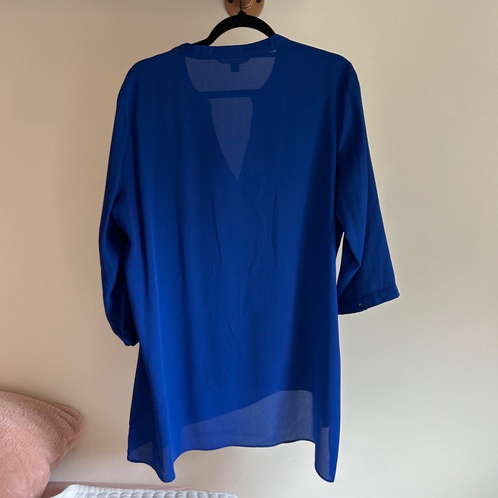 Zac & Rachel Woman Royal Blue Tunic‎ Blouse Top 3/4 Sleeve 1X Plus Size